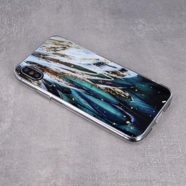 Viedtālruņa aizmugurējais vāciņš Samsung Galaxy A72 Gold Glam Feathers - Zaļa ar dizainu