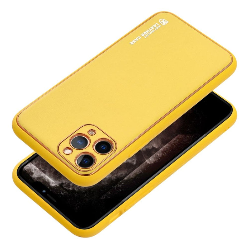 Viedtālruņa aizmugurējais vāciņš Apple iPhone 15 Plus Leather - Dzeltena