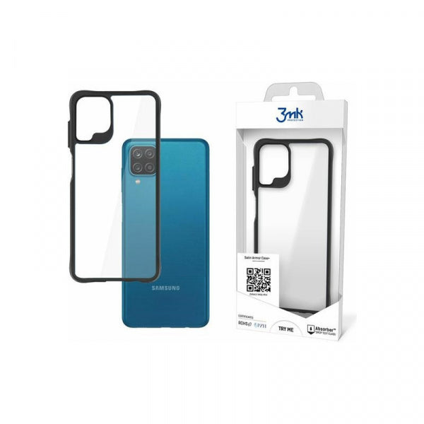 Viedtālruņa aizmugurējais vāciņš Samsung Galaxy A12 Satin Armor Case Pl - Melna caurspīdīga