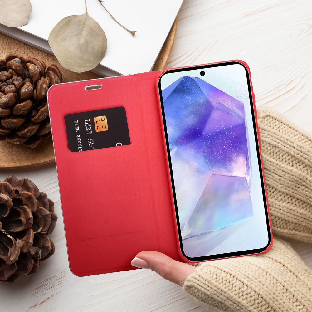 Viedtālruņa atveramais maciņš Samsung Galaxy A57 Luna Book Carbon - Sarkana