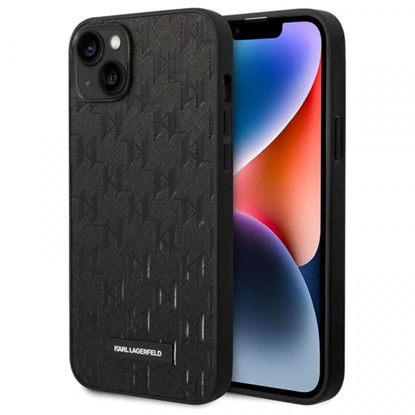 Viedtālruņa aizmugurējais vāciņš Apple iPhone 14 Plus Saffiano Monogram - Melna ar tekstu