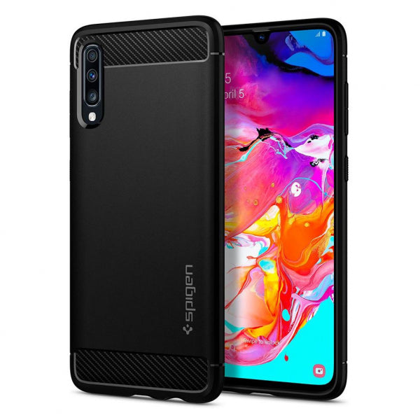Viedtālruņa aizmugurējais vāciņš Samsung Galaxy A70 Rugged Armor - Melna