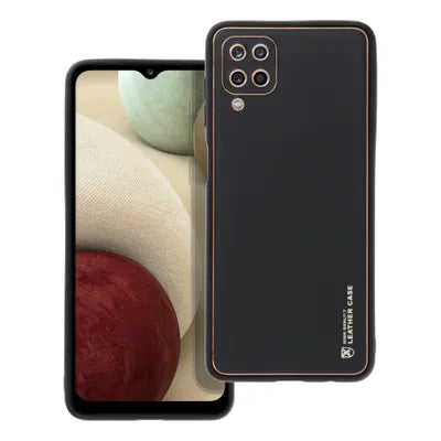 Viedtālruņa aizmugurējais vāciņš Samsung Galaxy A12 Leather - Melna