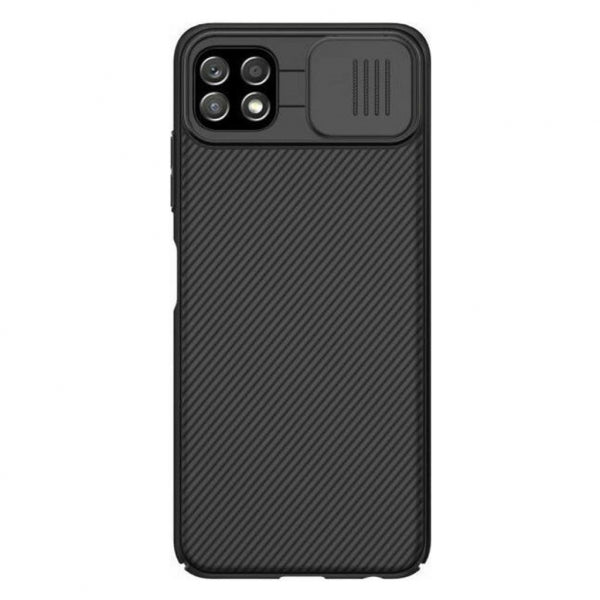 Viedtālruņa aizmugurējais vāciņš Samsung Galaxy A22 Camshield Nillkin - Melna