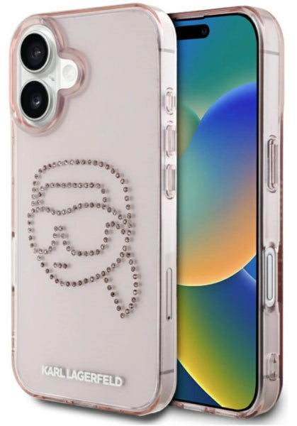 Чехол Apple iPhone 16 Karl Lagerfeld Rhinestones Karl Head - Розовый