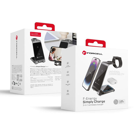 Wireless charger Forcell FEnergy 3in1 Simply Charge aluminium compatible with Apple Watch and Samsung