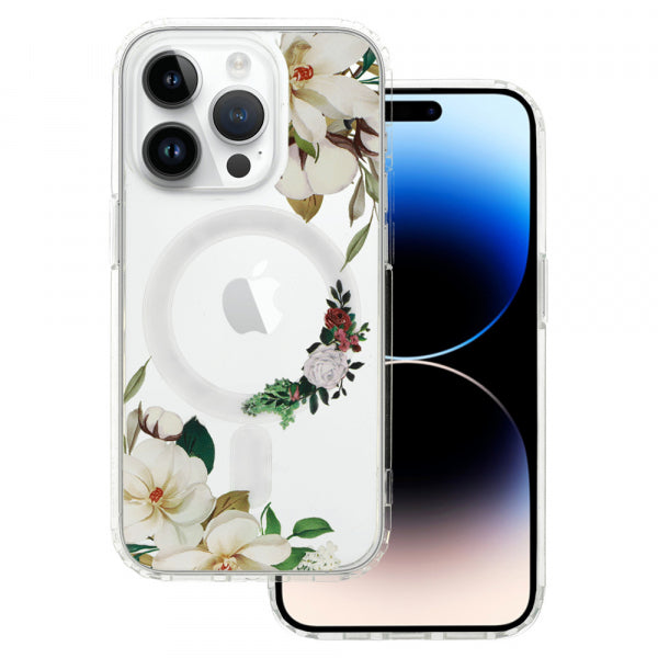 Apple iPhone 15 Plus Flower Mag Dsgn 3 - Caurspīdīga ar dizainu