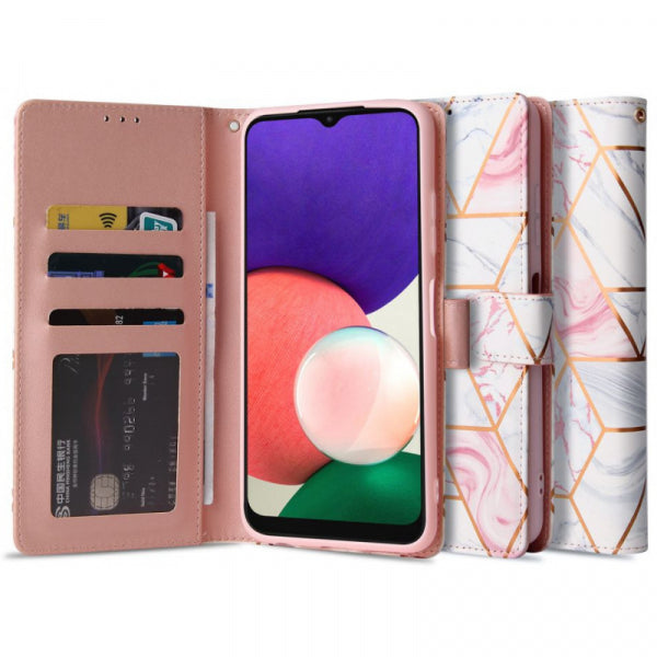 Viedtālruņa atveramais maciņš Samsung Galaxy A22 Wallet - Rozā ar dizainu