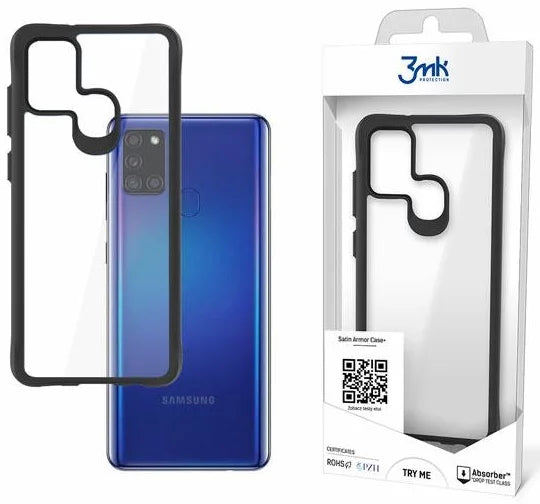 Viedtālruņa aizmugurējais vāciņš Samsung Galaxy A21 Satin Armor Case Pl - Melna caurspīdīga