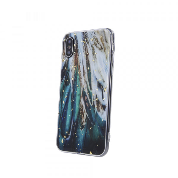 Viedtālruņa aizmugurējais vāciņš Samsung Galaxy A32 Gold Glam Feathers - Zaļa ar dizainu