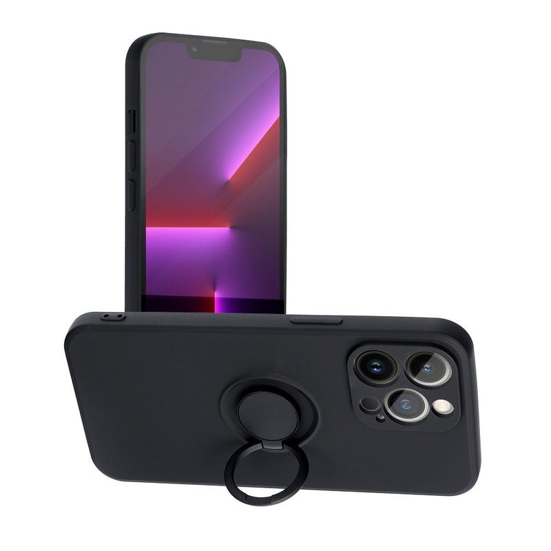 Viedtālruņa aizmugurējais vāciņš Apple iPhone 12 Pro Max Silicone Ring case - Melna