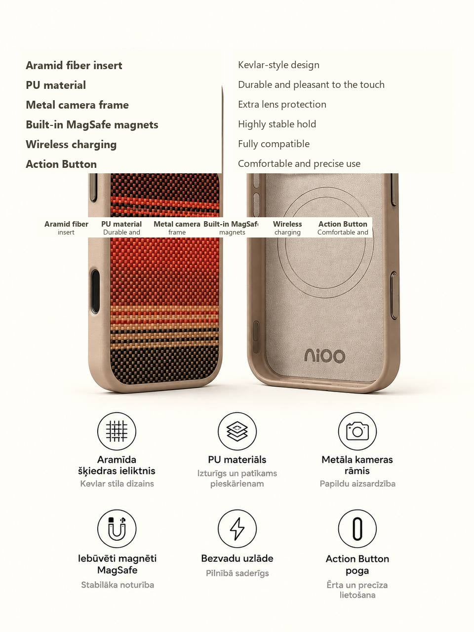 Premium vāciņš Apple iPhone 17 Pro / 18 Pro Kevlar MagSafe