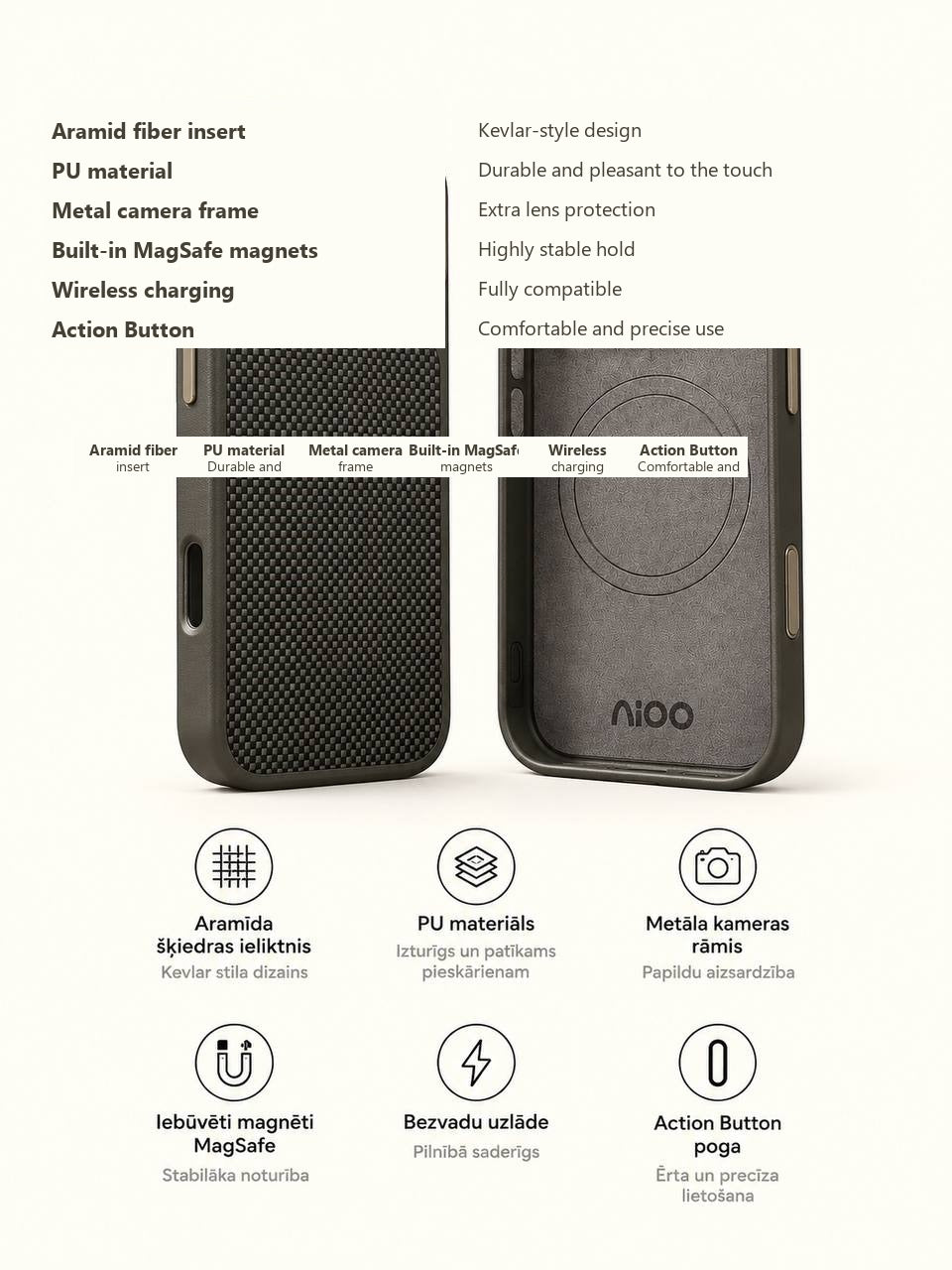 Premium vāciņš Apple iPhone 17 Pro / 18 Pro Kevlar MagSafe