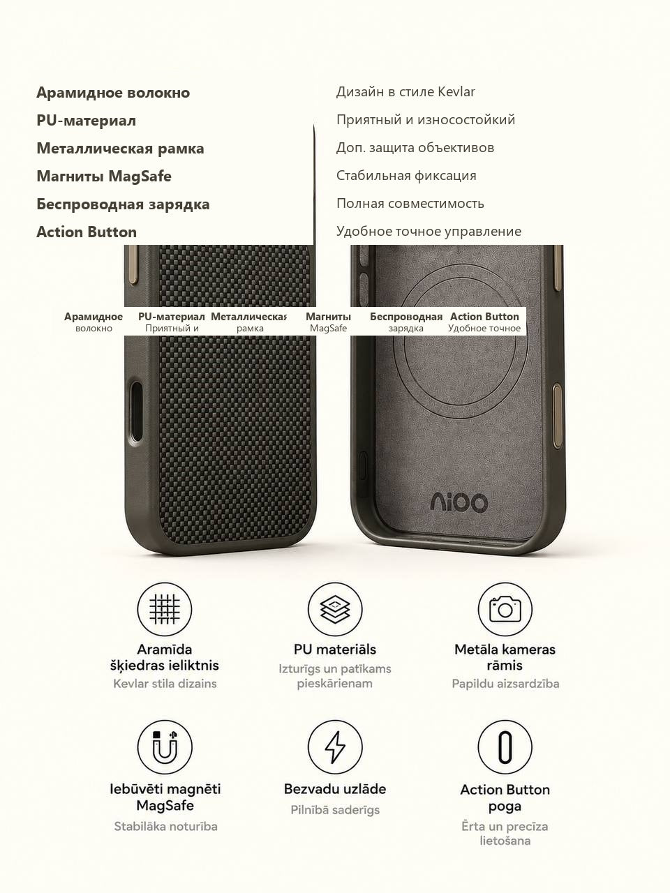 Premium vāciņš Apple iPhone 17 Pro Max / 18 Pro Max Kevlar MagSafe