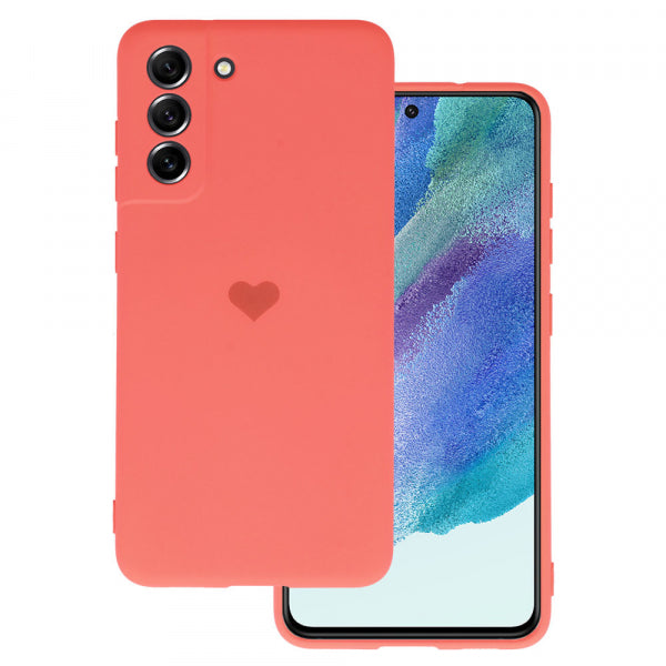 Viedtālruņa aizmugurējais vāciņš Samsung Galaxy S21 Fe Silicone Heart - Persiks