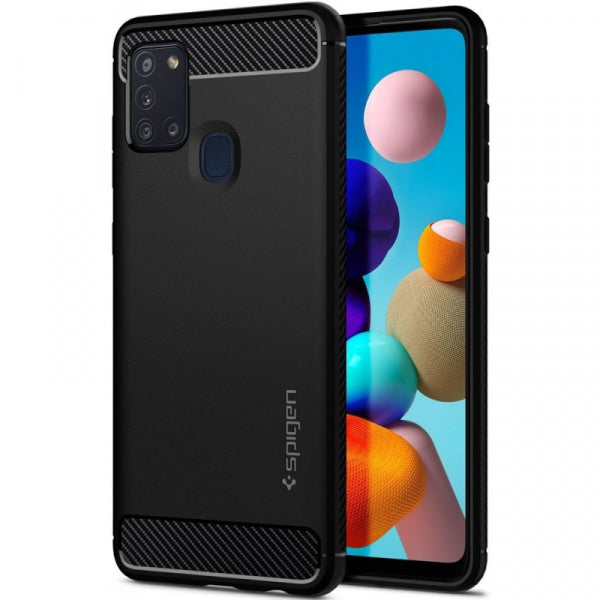 Viedtālruņa aizmugurējais vāciņš Samsung Galaxy A21 Rugged Armor - Melna