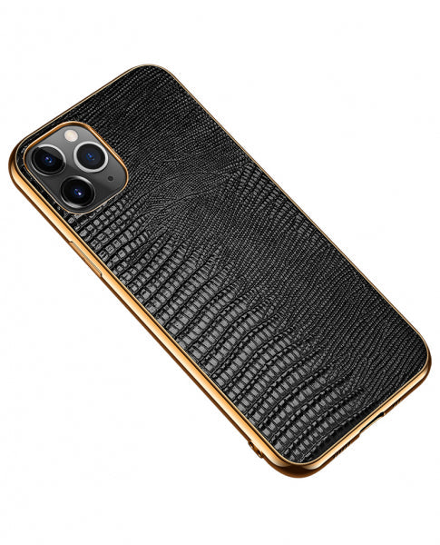 Viedtālruņa aizmugurējais vāciņš Apple iPhone 12 Snake Leather - Melna
