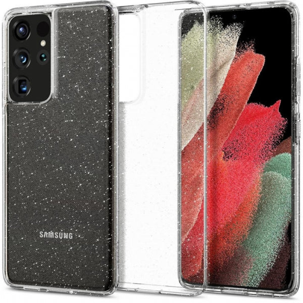 Viedtālruņa aizmugurējais vāciņš Samsung Galaxy S21 Plus Liquid Crystal Glitter - Caurspīdīga ar dizainu