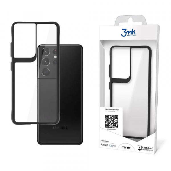 Viedtālruņa aizmugurējais vāciņš Samsung Galaxy S21 Ultra Satin Armor Case Pl - Melna caurspīdīga