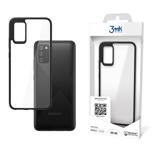Viedtālruņa aizmugurējais vāciņš Samsung Galaxy A03s Satin Armor Case Pl - Melna caurspīdīga