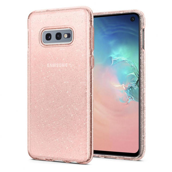 Viedtālruņa aizmugurējais vāciņš Samsung Galaxy S10e Liquid Crystal Glitter - Rozā caurspīdīga ar dizainu
