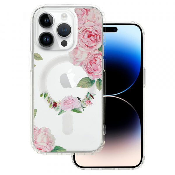 Apple iPhone 15 Pro Max Flower Mag Dsgn 1 - Caurspīdīga ar dizainu