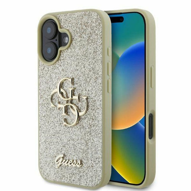 Viedtālruņa aizmugurējais vāciņš Apple iPhone 16 Glitter Big Logo - Zelta