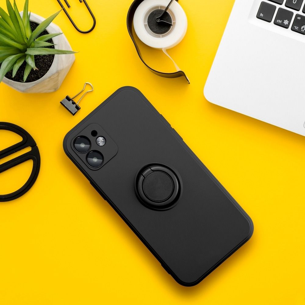 Viedtālruņa aizmugurējais vāciņš Apple iPhone 12 Pro Max Silicone Ring case - Melna