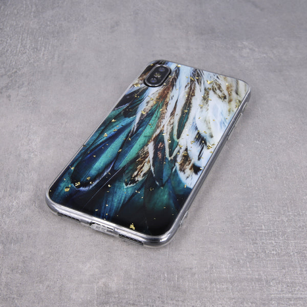 Samsung Galaxy A72 Gold Glam Feathers - Zaļa ar dizainu
