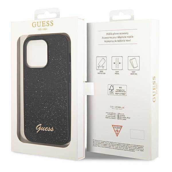 Apple iPhone 14 Pro Max Glitter Flakes - Melna ar dizainu