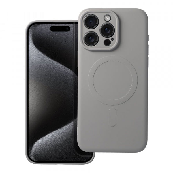 Viedtālruņa aizmugurējais vāciņš Apple iPhone 15 Pro Max Silicone Mag - Pelēka