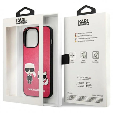 Viedtālruņa aizmugurējais vāciņš Apple iPhone 13 Pro Karl Lagerfeld Ikonik Karl & Choupette KLHCP13LPCUSKCP - Rozā ar dizainu