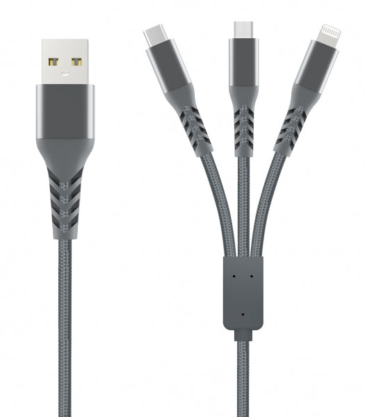 Kabelis Lightning USB-C Micro USB USB-A 18W 1m