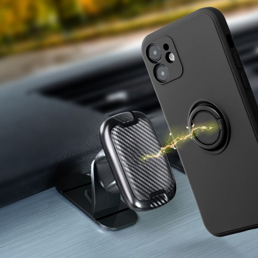 Viedtālruņa aizmugurējais vāciņš Apple iPhone 12 Pro Max Silicone Ring case - Melna
