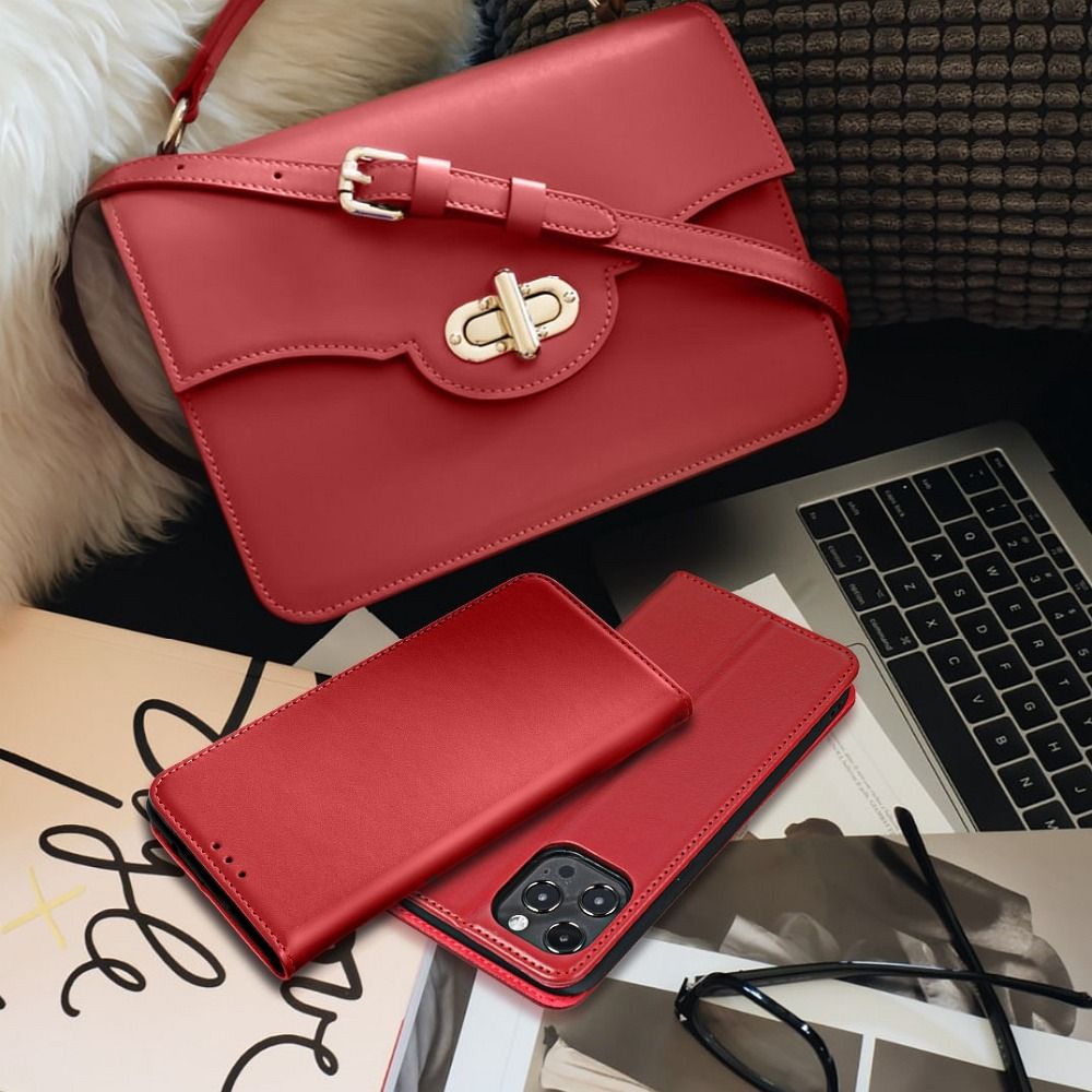 Viedtālruņa atveramais maciņš Samsung Galaxy S22 Ultra Leather case - Sarkana