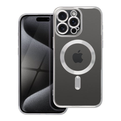 Apple iPhone 15 Pro Max Magnet Cover - Pelēka,Caurspīdīga