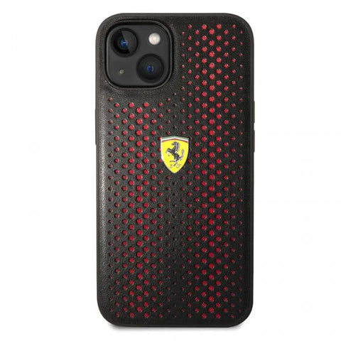 Apple iPhone 14 Plus Leather Perforated - Sarkana melna ar dizainu
