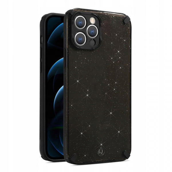 Apple iPhone X/XS Armor Glitter - Melna caurspīdīga