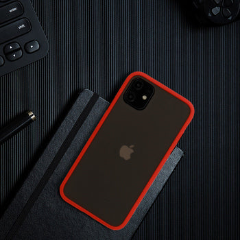 Apple iPhone X/XS Color Button Bumper - Sarkana caurspīdīga