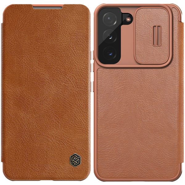 Viedtālruņa atveramais maciņš Samsung Galaxy S22 Qin Leather Pro - Brūna