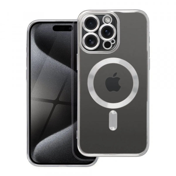 Apple iPhone 15 Pro Max Magnet Cover - Pelēka,Caurspīdīga