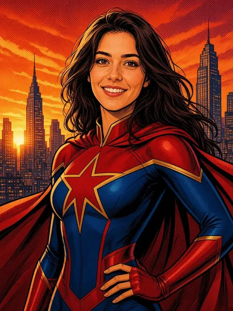 The same portrait in a comic book superhero style